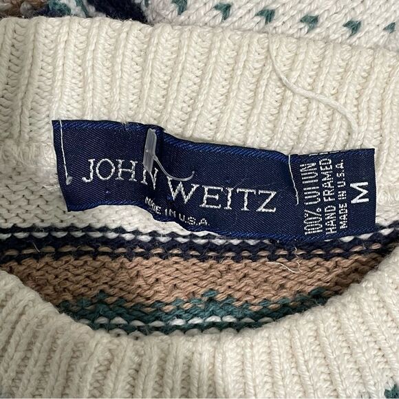 John Weitz Creak Brown Blue Crew Neck Knitted Tribal Sweater 100% cotton size M - Picture 3 of 9